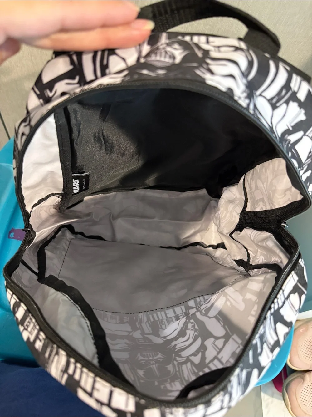 Black Backpack with White Graphic Side Panels